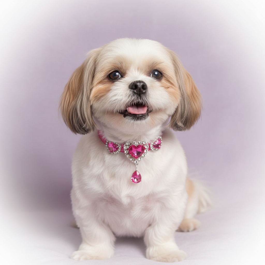 Luxury rhinestone collar for small dogs from Pretty Posh Pets, shown in buying guide for small breed dog collars