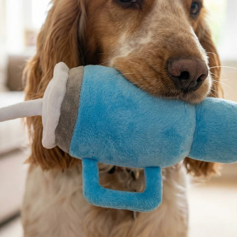 Blue Tumbler Cup Plush Squeaky Dog Toy