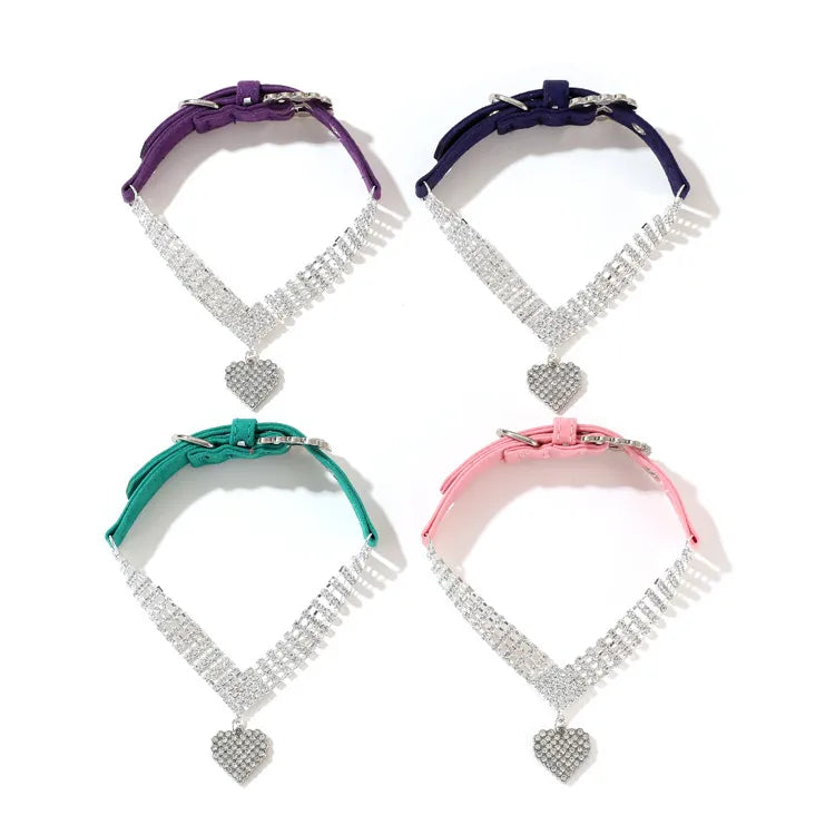 Blue Rhinestone Heart Pendant Dog & Cat Collar