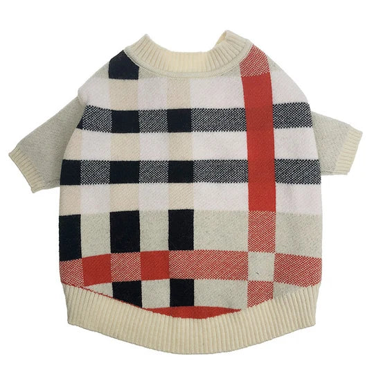 Classic Plaid Knit Dog Cardigan with Buttons