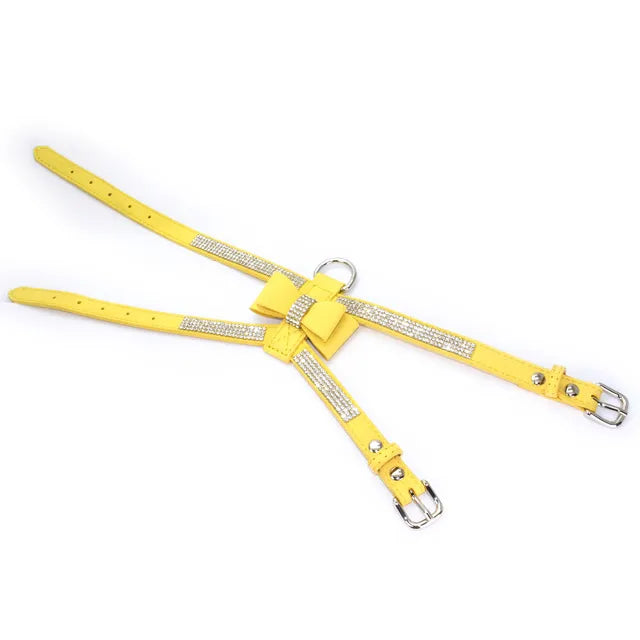 Yellow Rhinestone Bow Pet Harness | Sparkly Escape-Proof Harness for Small Dogs & Cats