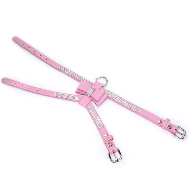 Pink Rhinestone Bow Pet Harness | Sparkly Escape-Proof Harness for Small Dogs & Cats