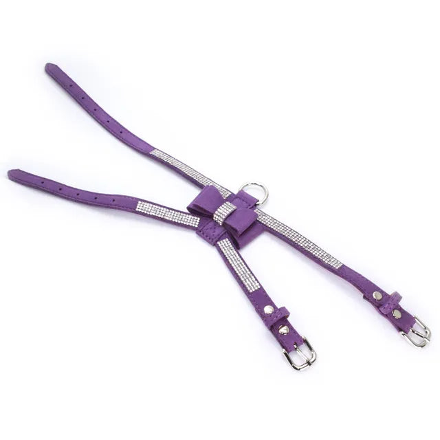 Purple Rhinestone Bow Pet Harness | Sparkly Escape-Proof Harness for Small Dogs & Cats
