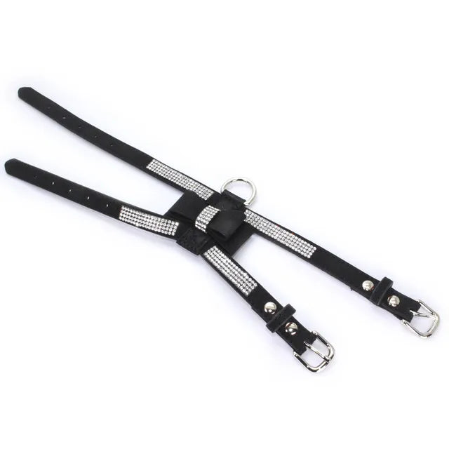 Black Rhinestone Bow Pet Harness | Sparkly Escape-Proof Harness for Small Dogs & Cats