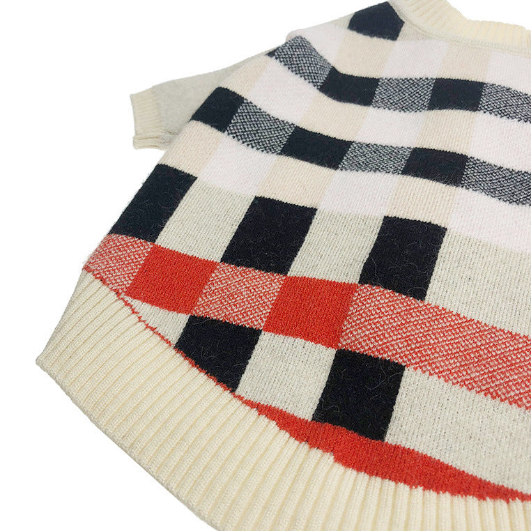 Classic Plaid Knit Dog Cardigan with Buttons