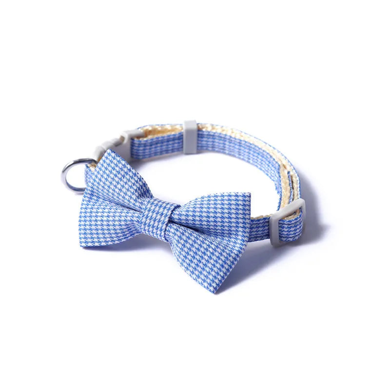 Blue Houndstooth Bow Tie Pet Collar