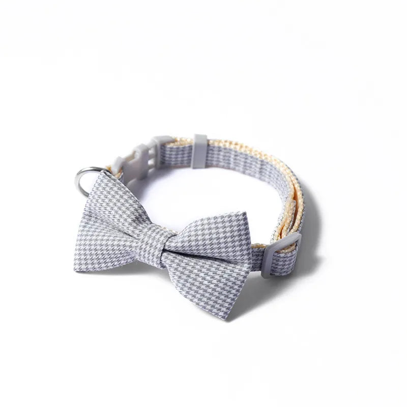 Gray Houndstooth Bow Tie Pet Collar