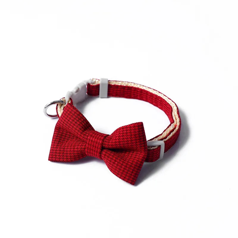 Red Houndstooth Bow Tie Pet Collar