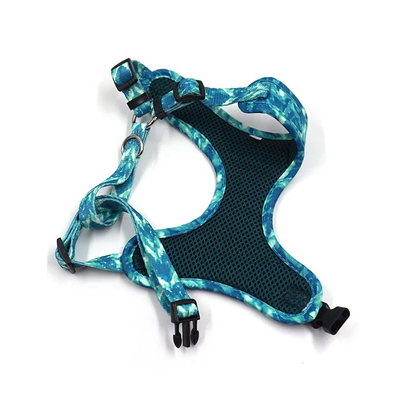 Teal & Blue Dog Harness, Leash and Poop Bag Holder Set