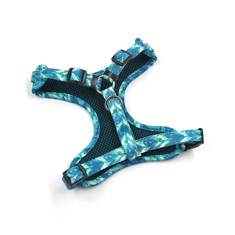 Teal & Blue Dog Harness, Leash and Poop Bag Holder Set