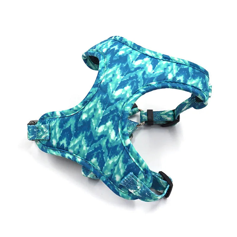 Teal & Blue Dog Harness, Leash and Poop Bag Holder Set