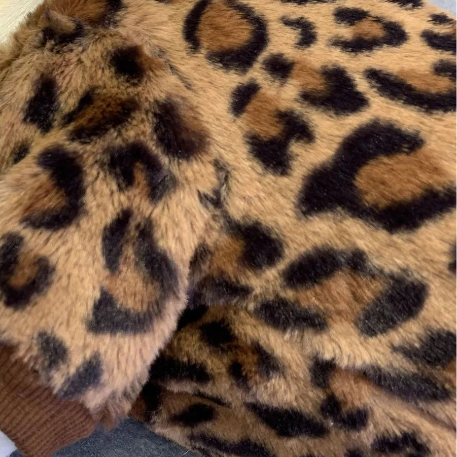 Brown Leopard Print Plush Dog Sweatshirt