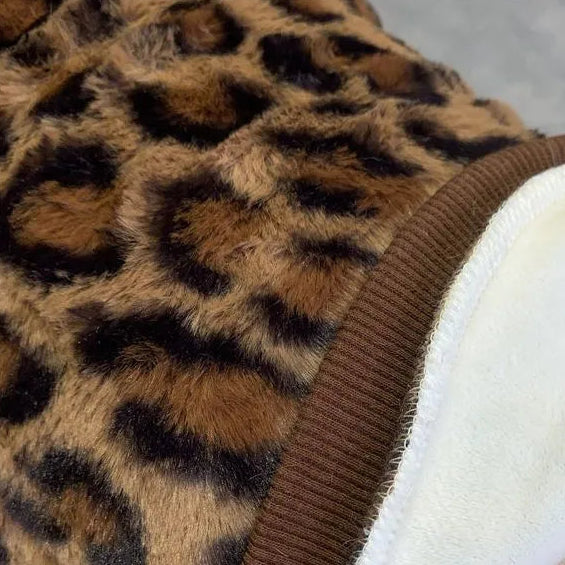 Brown Leopard Print Plush Dog Sweatshirt