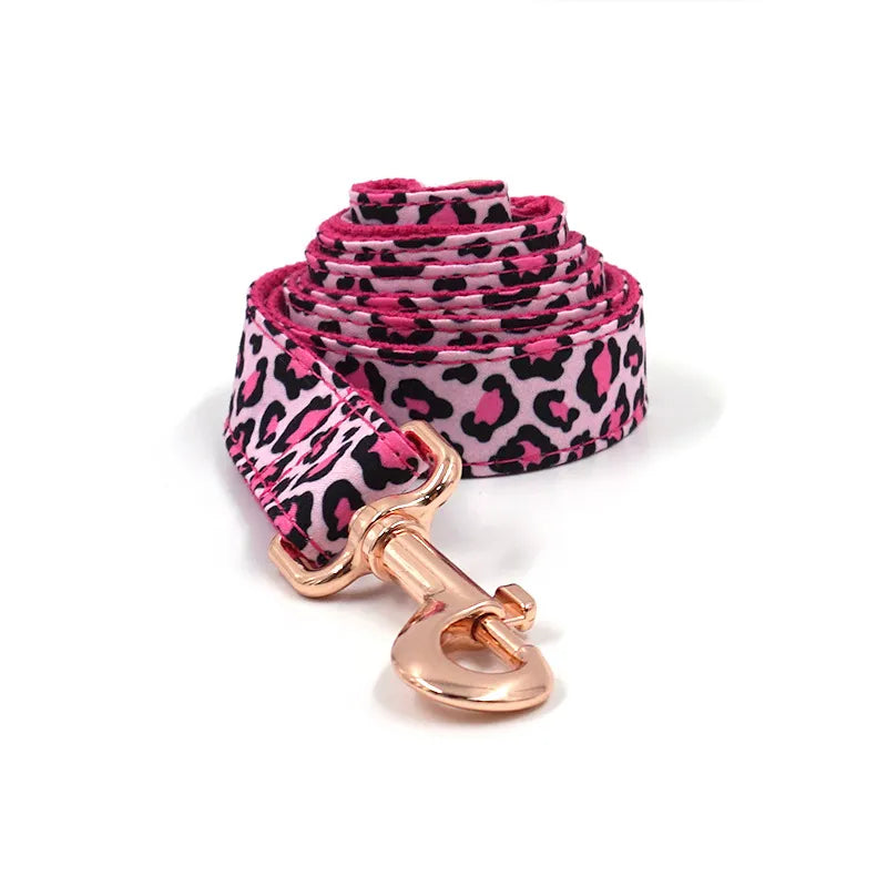 Pink Leopard Print Dog Collar, Bow & Leash Set