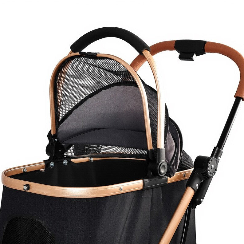 Black & Gold 2-in-1 Pet Stroller with Detachable Carrier