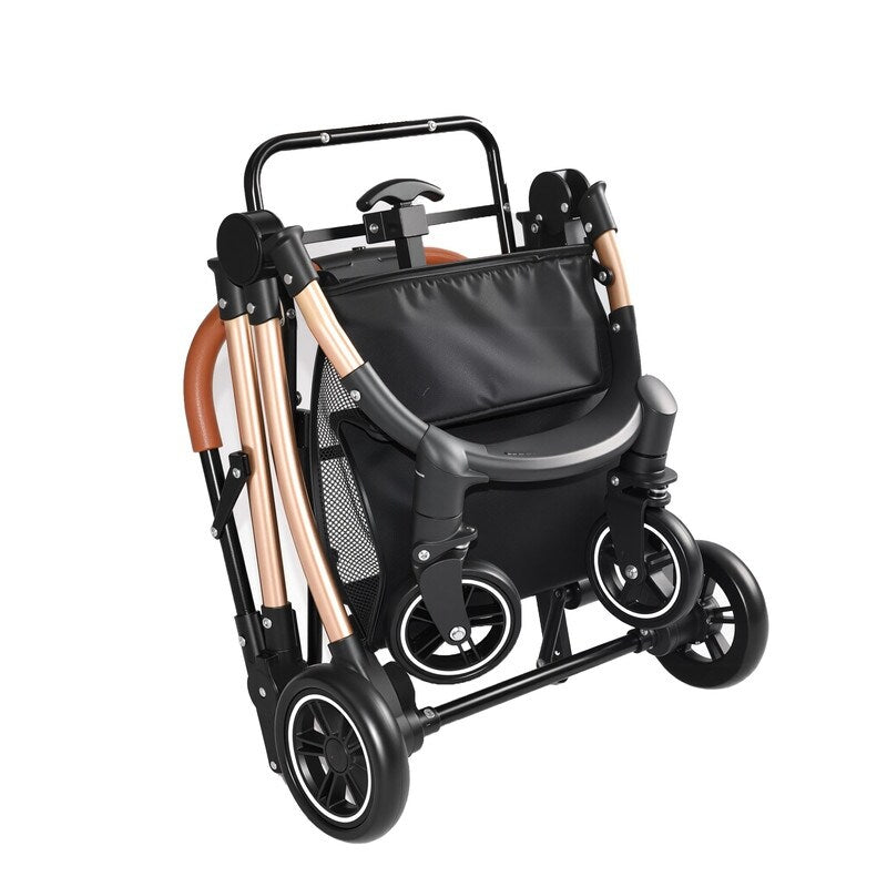 Black & Gold 2-in-1 Pet Stroller with Detachable Carrier
