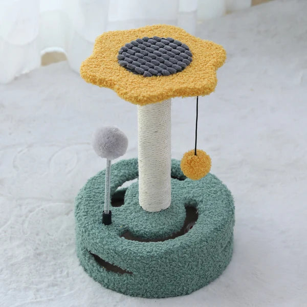 Daisy Flower Cat Scratching Post with Interactive Toys – Yellow