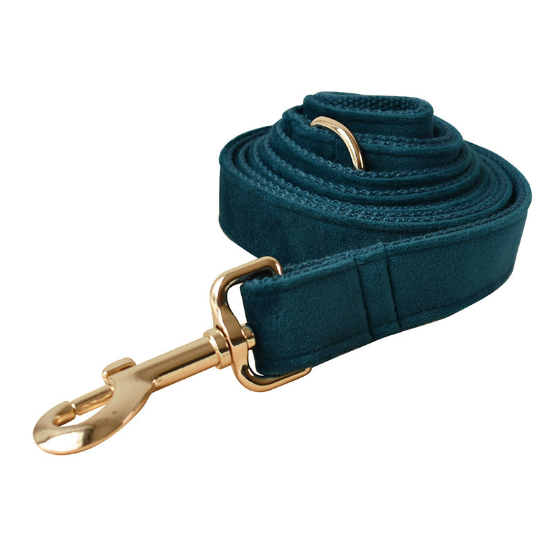Teal Velvet Dog Collar, Bow & Leash Set