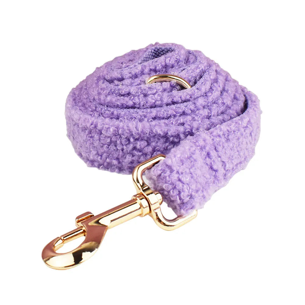 Light Purple Teddy Fleece Dog Leash with Gold Hardware
