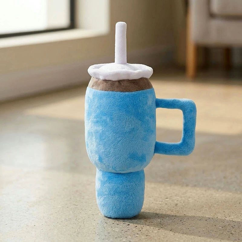 Blue Tumbler Cup Plush Squeaky Dog Toy