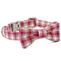 Red, Tan & White Plaid Dog Collar with Removable Bow Tie