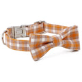 Orange & White Plaid Dog Collar with Removable Bow Tie