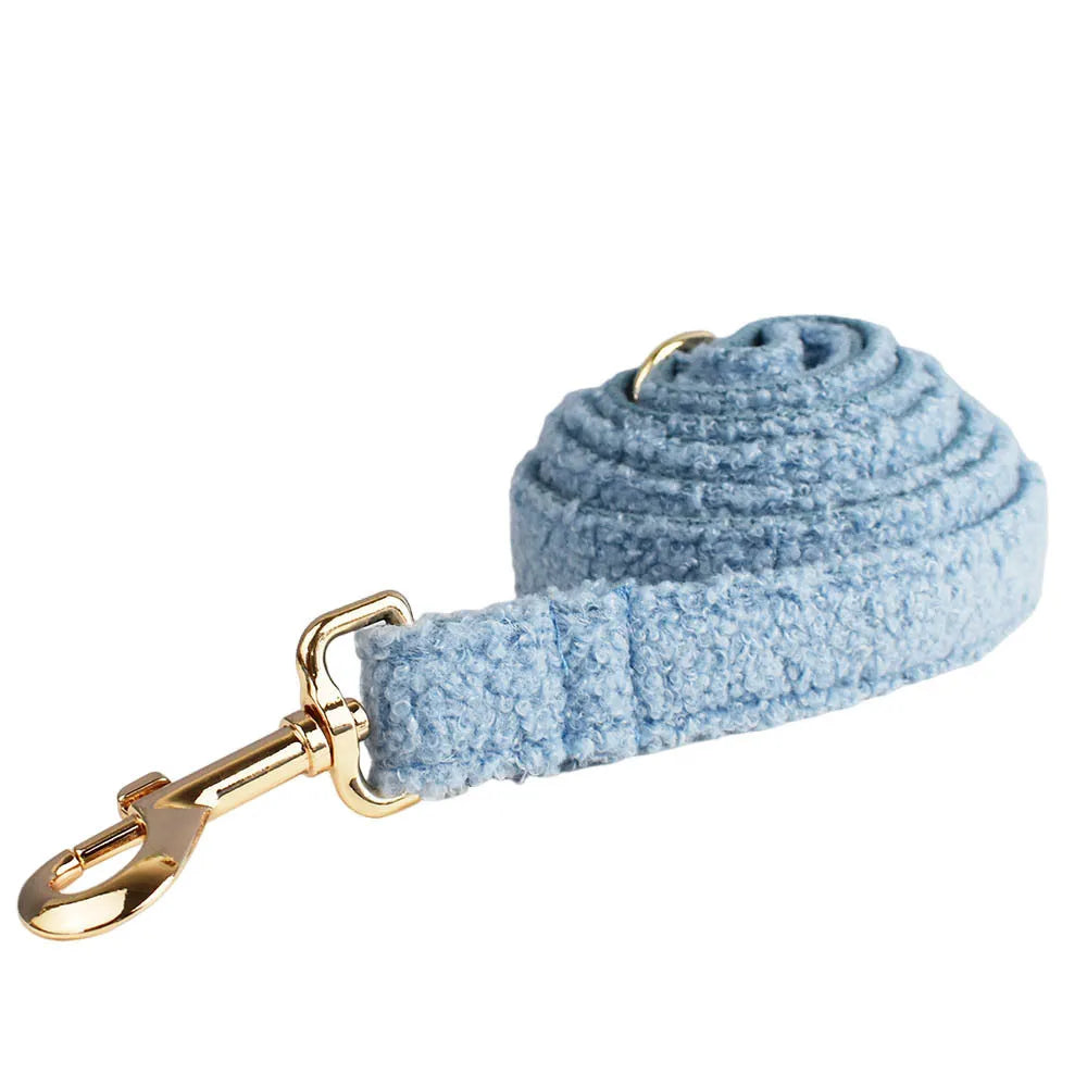 Light Blue Teddy Fleece Dog Collar & Leash Set