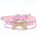 Metallic Pink Pet Collar with Gold-Tone Rhinestone Bow