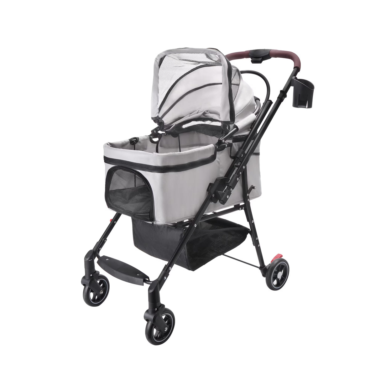 Gray 4-Wheel Pet Stroller with Detachable Carrier