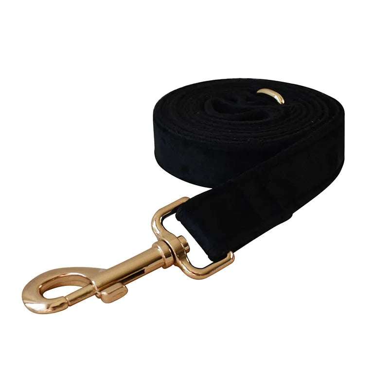 Black Velvet Dog Collar, Bow Tie & Leash Set