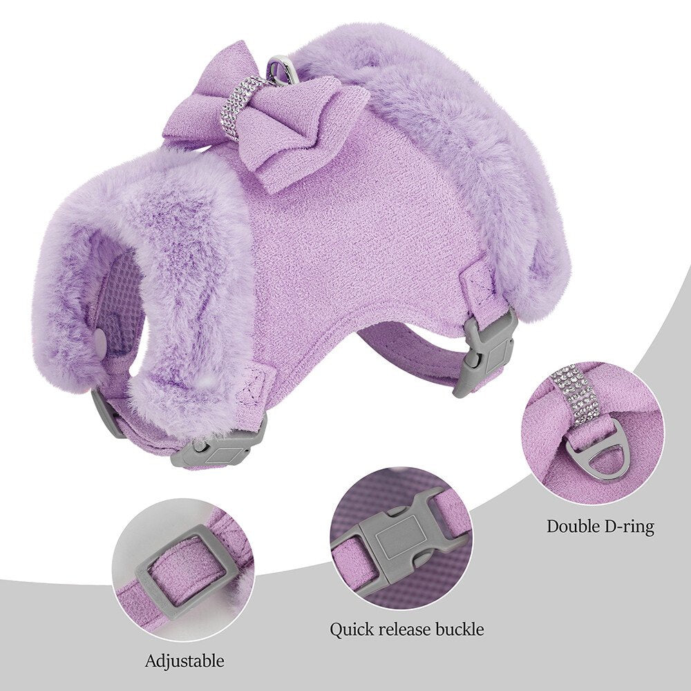 Pink Plush Bow Dog Harness & Leash Set