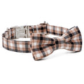 Black, Tan & White Plaid Dog Collar with Removable Bow Tie