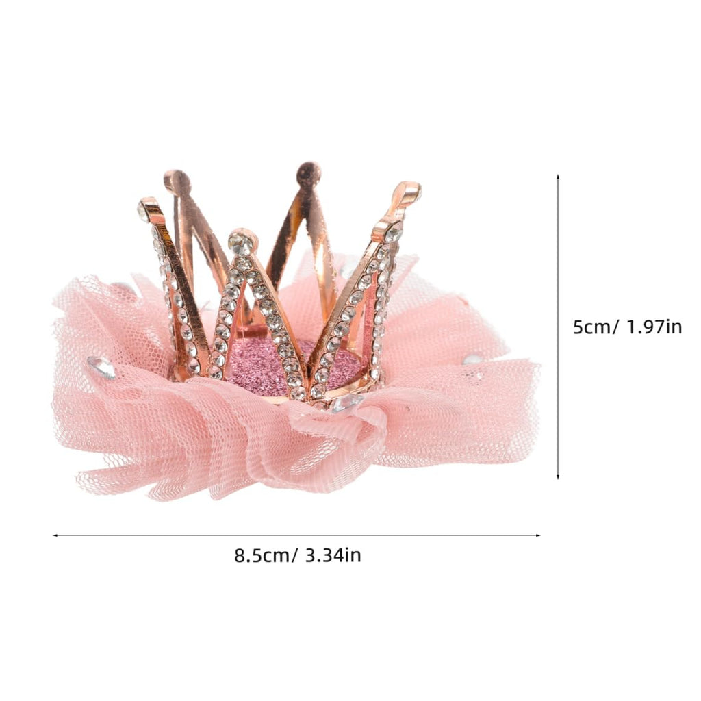 White Rhinestone Crown & Tulle Hair Clip for Dogs & Cats
