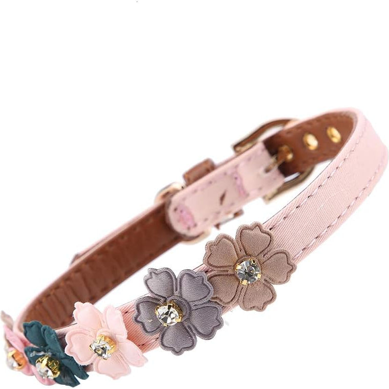 Daisy Bloom Pink Floral Rhinestone Pet Collar