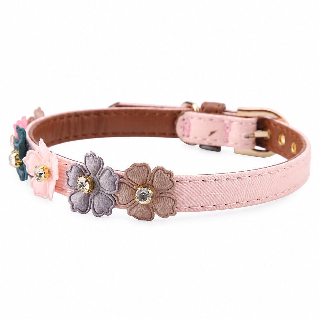 Daisy Bloom Pink Floral Rhinestone Pet Collar