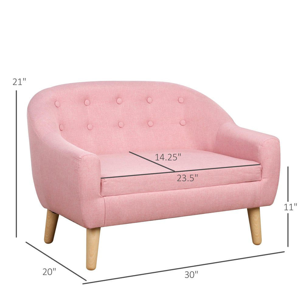 Pink 2-Seat Pet Sofa Couch | Linen-Look Fabric & Wood Frame