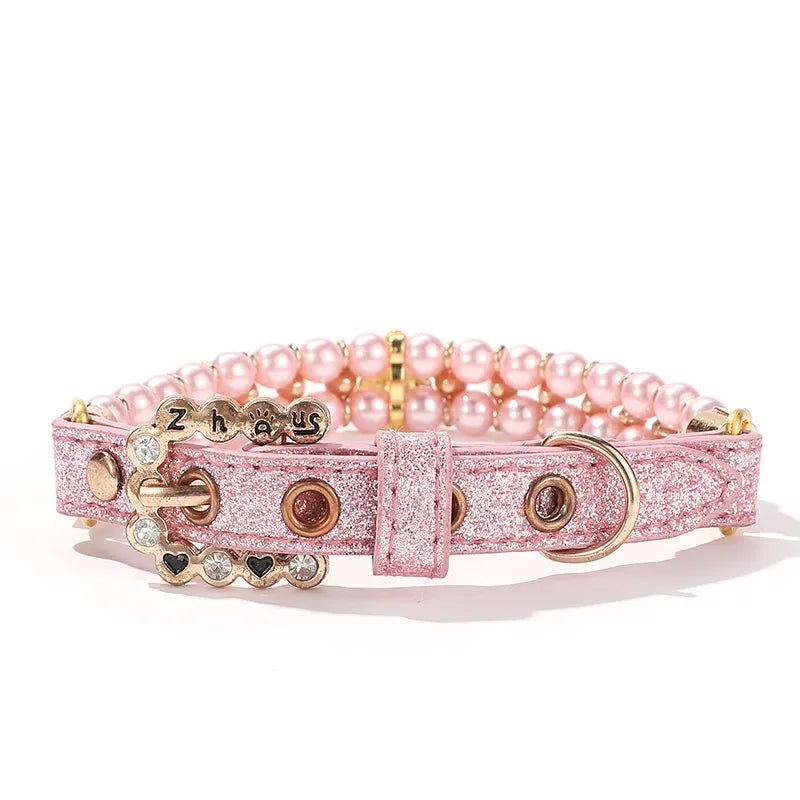 Pink Pearl & Rhinestone Beetle Pet Collar