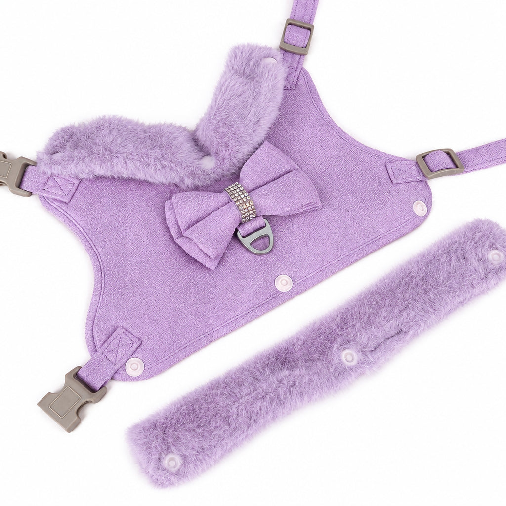 Pink Plush Bow Dog Harness & Leash Set