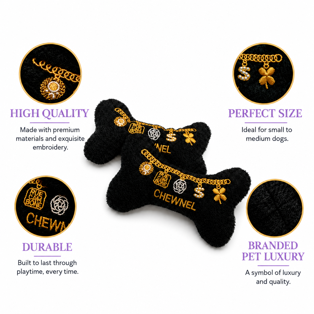 Chewnel Black Bone Plush Squeaky Dog Toy