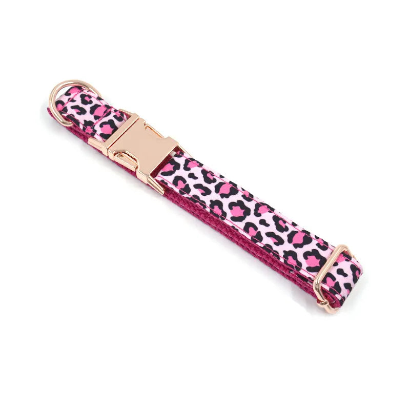 Pink Leopard Print Dog Collar, Bow & Leash Set