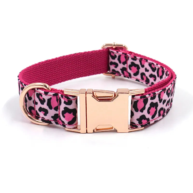 Pink Leopard Print Dog Collar, Bow & Leash Set