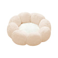 A plush, cloud-like pet bed with a segmented, flower-petal border and a soft white center, shown on a solid white background.