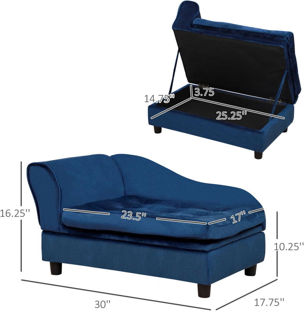 Modern Pet Couch with Hidden Storage – Blue