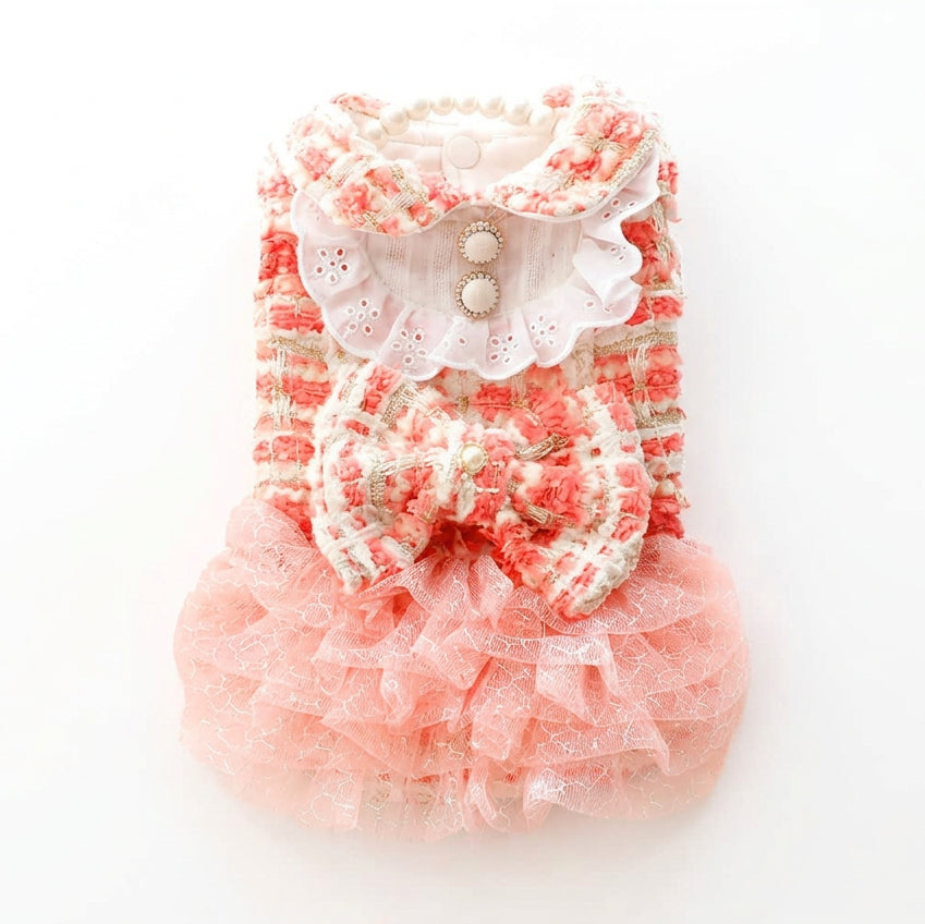 Pink Tweed Bow & Tulle Dress for Dogs & Cats