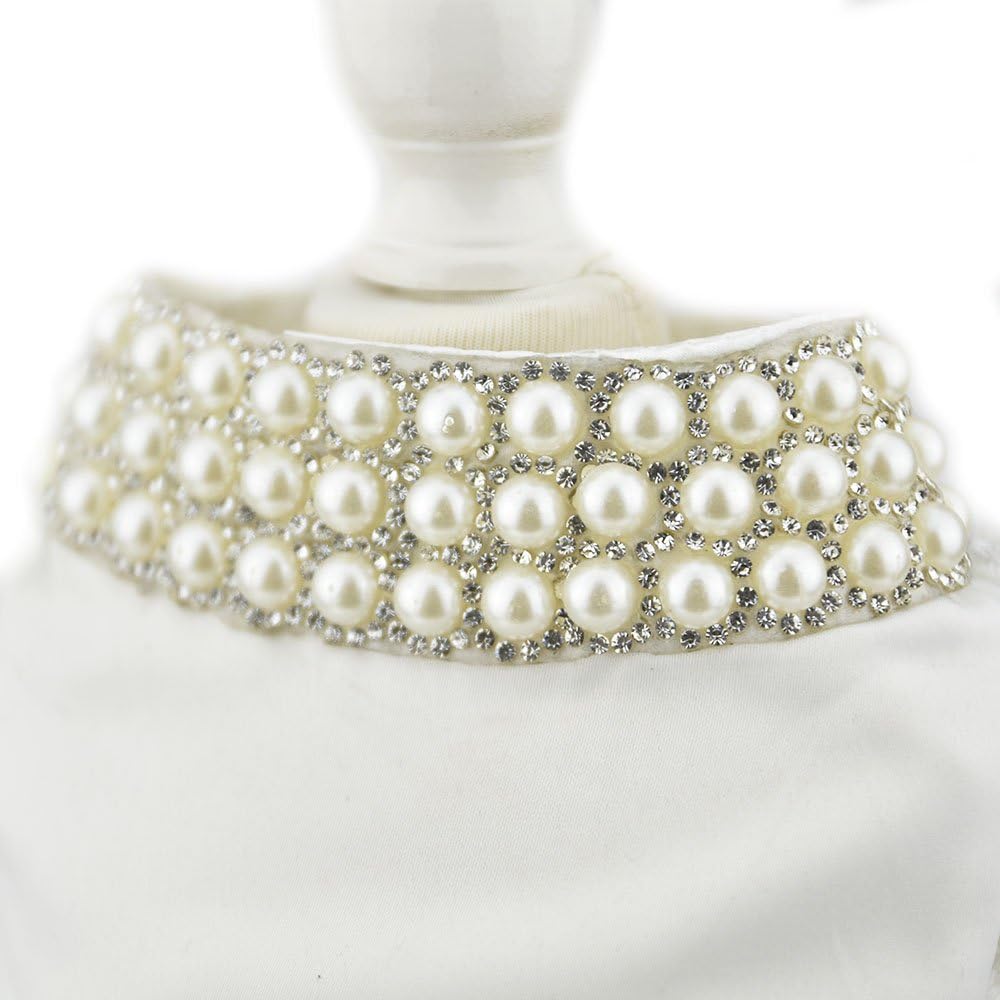 White Pearl Collar & Silver Lace Dress for Dogs & Cats