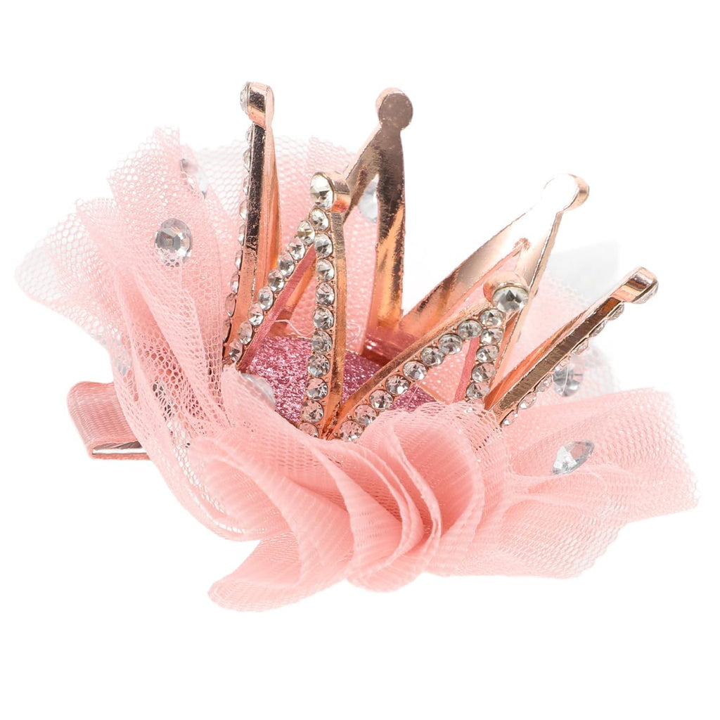 White Rhinestone Crown & Tulle Hair Clip for Dogs & Cats
