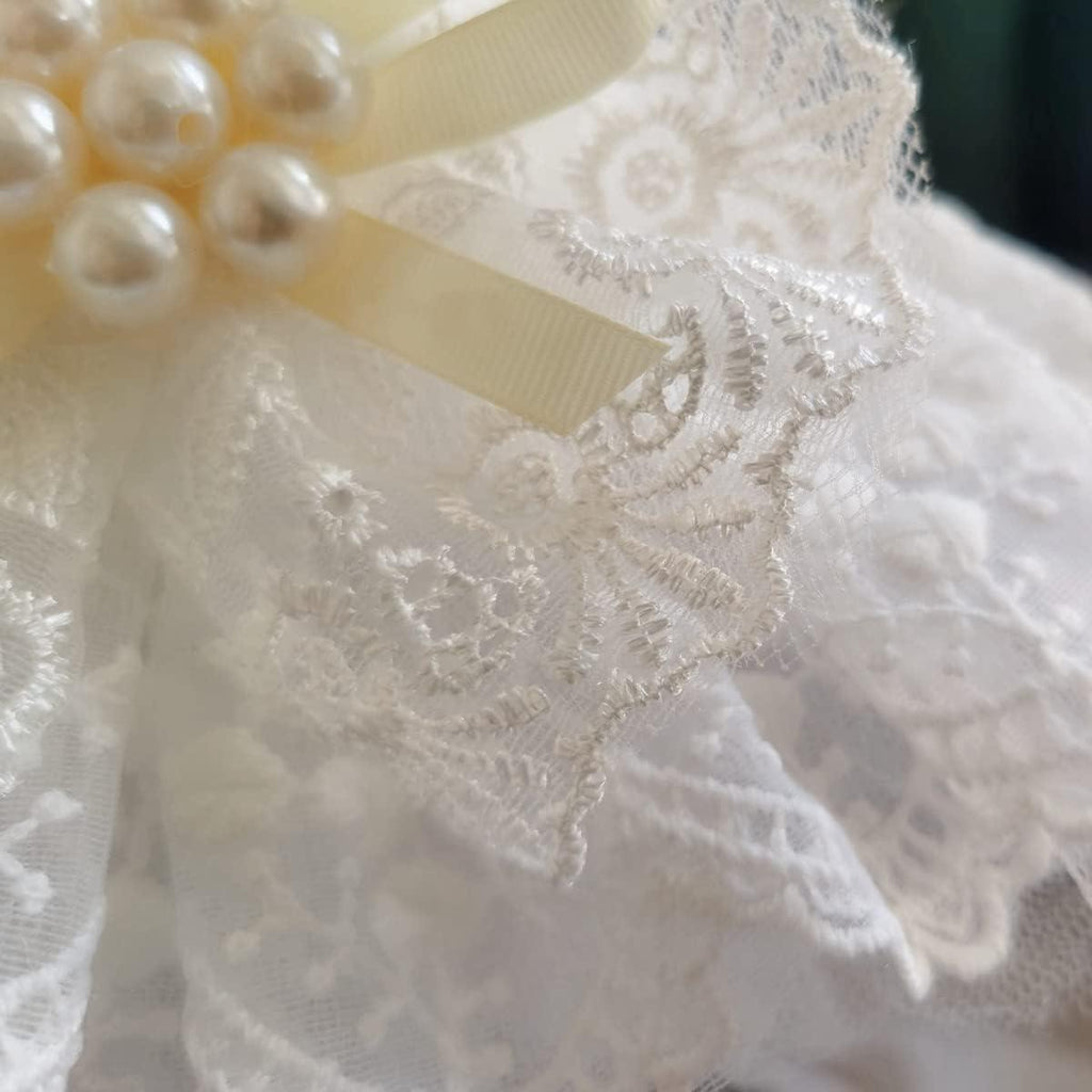 White Lace & Pearl Bow Dress for Dogs & Cats