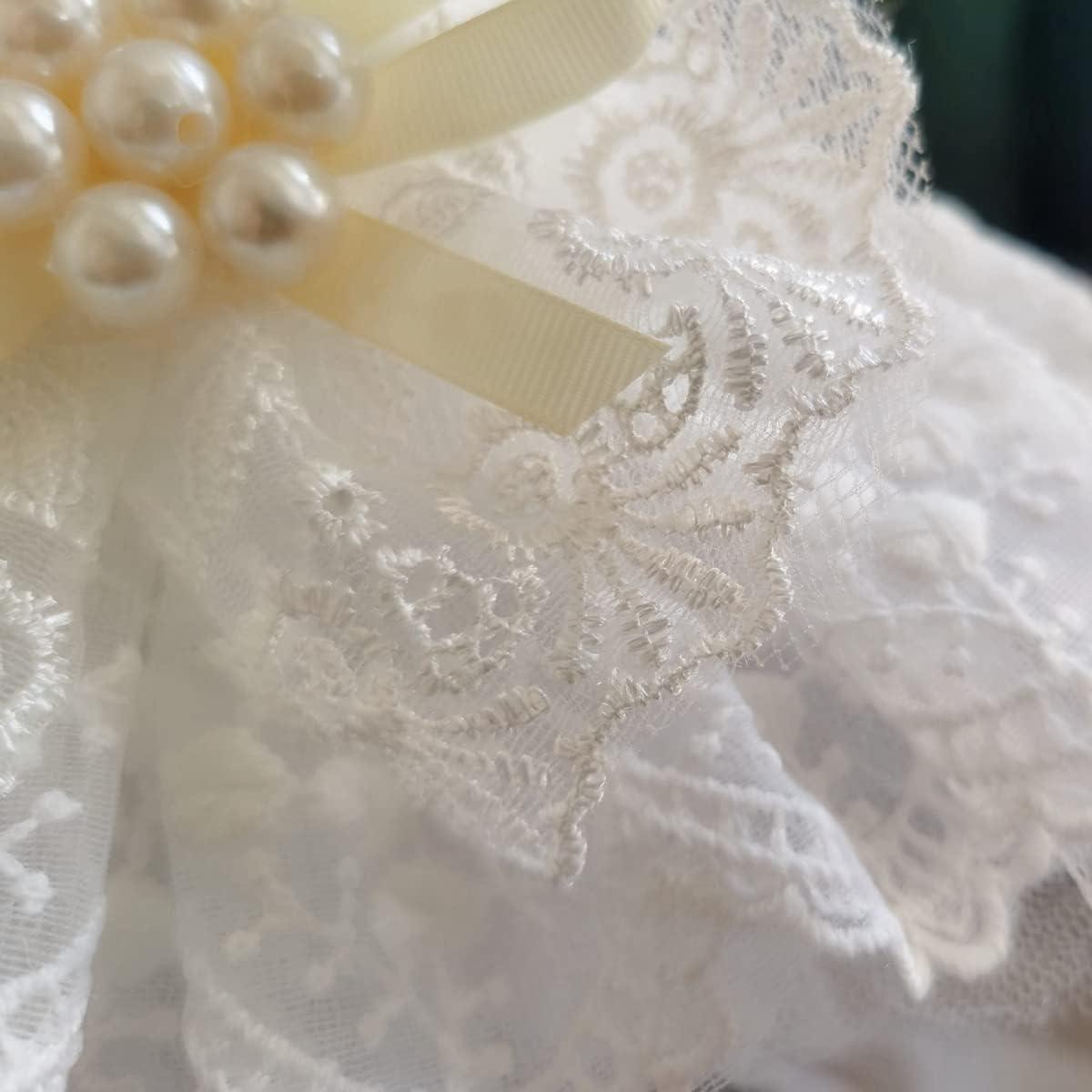 White Lace & Pearl Bow Dress for Dogs & Cats