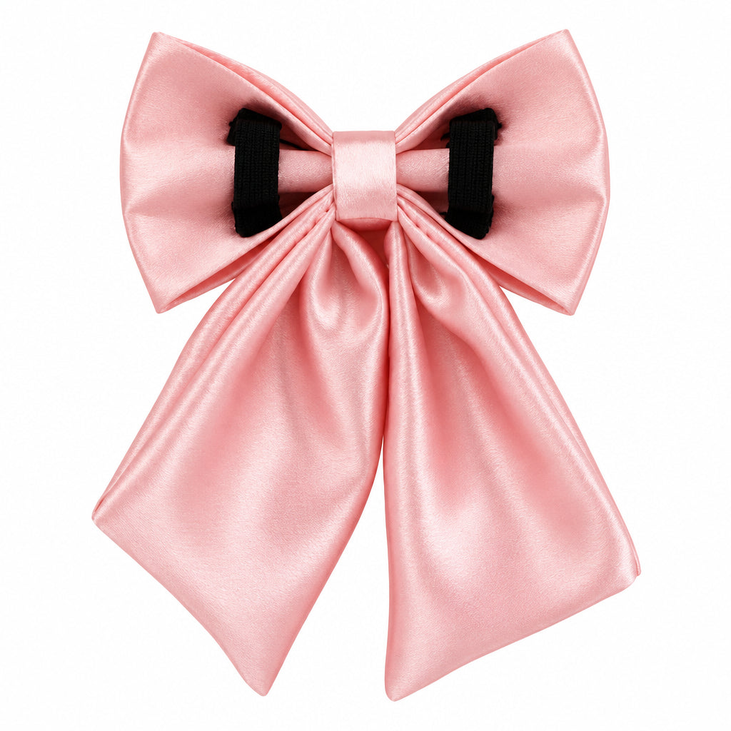 Light Pink Silk Dog Collar, Long Bow & Leash Set