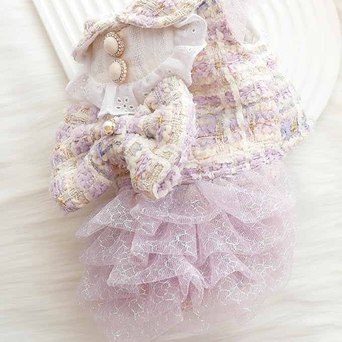 Purple Tweed Bow & Tulle Dress for Dogs & Cats
